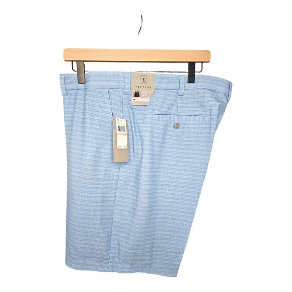 NEW Men's PGA Tour Active Gripper Waistband Golf Shorts Plaid Blue (Size: 40) - Picture 1 of 7